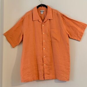 Breakwater Men's Linen Short Sleeve Button Down Shirt in Warm Orange Size L